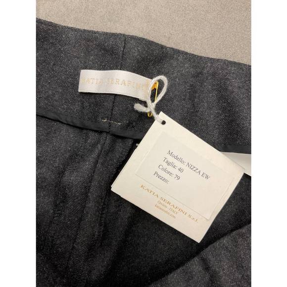 NEW KATIA SERAFINI charcoal flat front side zip wool pant in charcoal